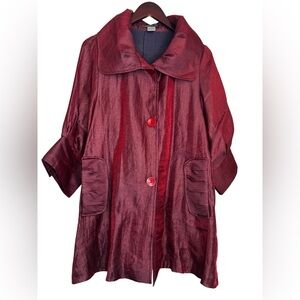 Damee Inc. NY Swing Jacket 3/4 Puff Sleeve Button-Front Coat Trench MINT 🥀